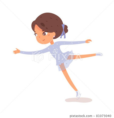 Girl figure skating. Happy kid doing healthy exercise and sport vector illustration. Child athlete in skates on ice in competition isolated on white background. Physical education Girl figure skating. Happy kid doing healthy exercise and sport vector illustration. Child athlete in skates on ice in competition isolated on white background. Physical education 81073040