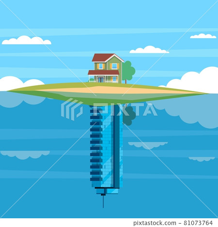 Alternative housing. Cottage or skyscraper. Landscape with small suburb house and multi-story downtown building. Real estate construction. Choice architecture structure. Vector concept 81073764