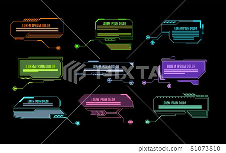 Elements Hud. Futuristic callout bar, modern digital info boxes layout. Abstract visualization user interactive dashboards, shining vr menu geometric panel with copy space, vector isolated set 81073810