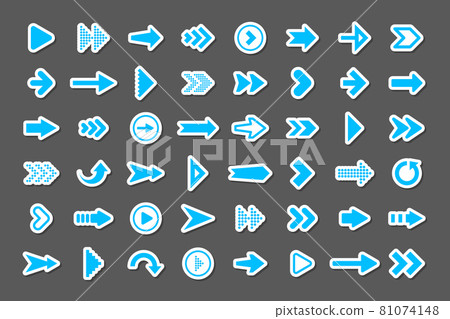 Colorful arrow stickers set. Blue cursor icons, pointers collection. Simple arrows in different Colorful arrow stickers set. Blue cursor icons, pointers collection. Simple arrows in different 81074148