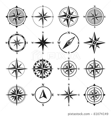 Vintage marine wind rose, nautical chart. Monochrome navigational compass with cardinal directions Vintage marine wind rose, nautical chart. Monochrome navigational compass with cardinal directions 81074149