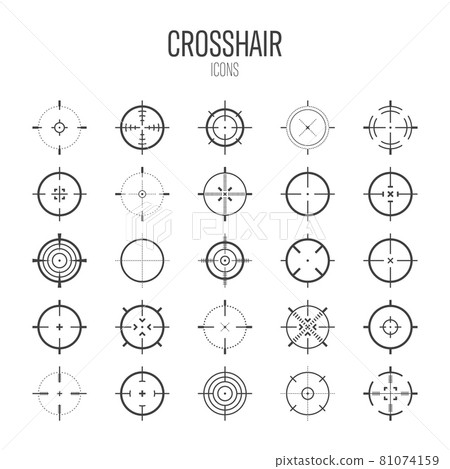 Crosshair, gun sight vector icons. Bullseye, black target or aim symbol. Military rifle scope 81074159