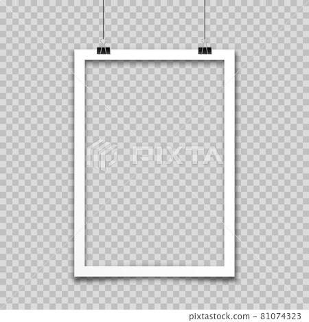 Realistic hanging empty photo card frame, film set. Retro vintage photograph. Digital snapshot image Realistic hanging empty photo card frame, film set. Retro vintage photograph. Digital snapshot image 81074323