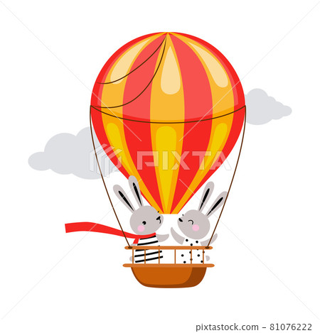 Cute Hare Animal with Fluttering Scarf Flying on Hot Air Balloon Vector Illustration Cute Hare Animal with Fluttering Scarf Flying on Hot Air Balloon Vector Illustration 81076222