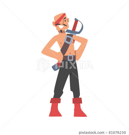 Bald Man Pirate or Buccaneer Character with Sabre and Eye Patch as Marine Robber Vector Illustration Bald Man Pirate or Buccaneer Character with Sabre and Eye Patch as Marine Robber Vector Illustration 81076230