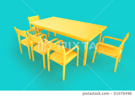Minimalistic dining table with set of chairs. 3D Rendering 81076496
