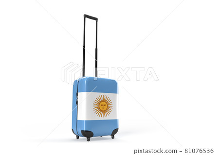 Travel suitcase with the flag of Argentine. Travel concept. 3D Rendering Travel suitcase with the flag of Argentine. Travel concept. 3D Rendering 81076536