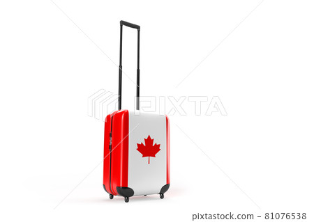 Travel suitcase with the flag of Canada. Travel concept. 3D Rendering Travel suitcase with the flag of Canada. Travel concept. 3D Rendering 81076538