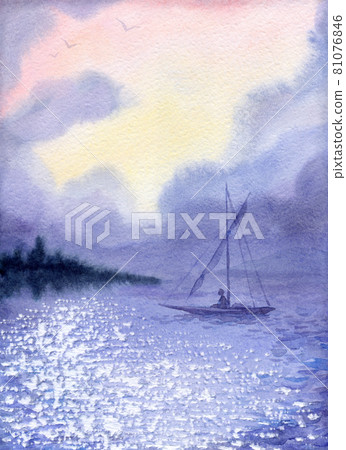 The sky over the sea. Watercolor landscape 81076846