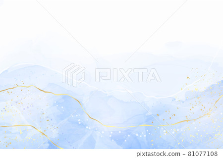 Abstract turquoise and teal blue liquid marbled watercolor background with wave pattern and golden cracks. Cyan alcohol ink marbled drawing effect. Vector illustration design template for invitation Abstract turquoise and teal blue liquid marbled watercolor background with wave pattern and golden cracks. Cyan alcohol ink marbled drawing effect. Vector illustration design template for invitation 81077108