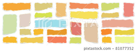 Ripped various colorful paper strips. Realistic crumpled paper scraps with torn edges. Shreds of 81077352