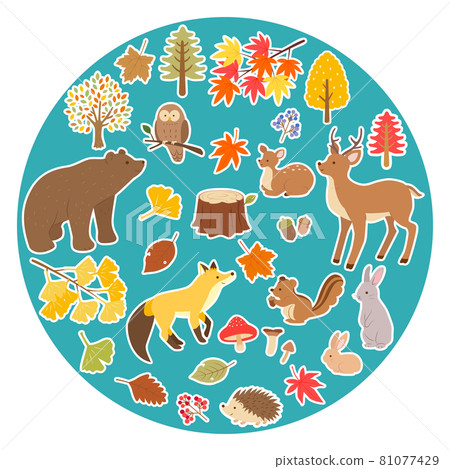 秋季森林和動物的插圖集 秋季森林和動物的插圖集 81077429
