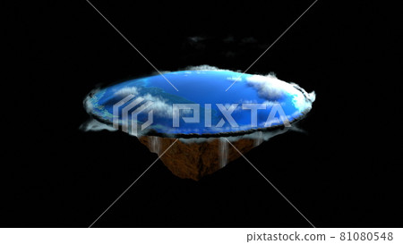 Flat earth with nature landscape, ancient belief in plane globe in form of disk, 3d rendering 81080548
