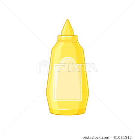 Bottle of mustard on a white isolated background. Mock-up sauce packaging in the cartoon style. Vector illustration. Bottle of mustard on a white isolated background. Mock-up sauce packaging in the cartoon style. Vector illustration. 81081513