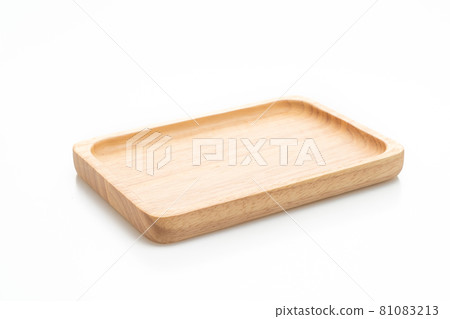 wooden tray or plate on white background 81083213
