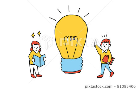 Students gathering around the light bulb while reading Students gathering around the light bulb while reading 81083406