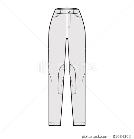 Jeans Kentucky Jodhpurs Denim pants technical fashion illustration with normal waist, pockets, belt loops, full lengths. Jeans Kentucky Jodhpurs Denim pants technical fashion illustration with normal waist, pockets, belt loops, full lengths. 81084303