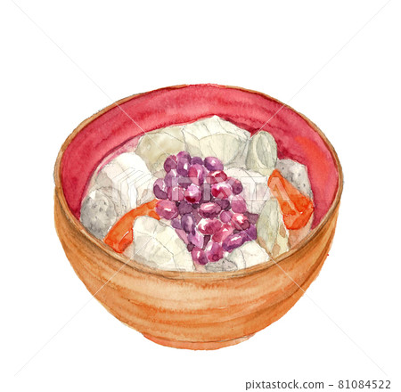 Juice with lots of ingredients [Hand-painted watercolor] Cooking material White background Copy space available 81084522