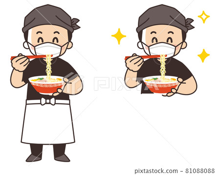 拉麵店的男店員戴著口罩 拉麵店的男店員戴著口罩 81088088