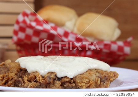 Chicken Fried Steak and Gravy With Mashed Potatoes in Rural Cafe Restaurant 81089054