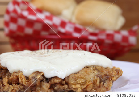 Chicken Fried Steak and Gravy With Mashed Potatoes in Rural Cafe Restaurant 81089055