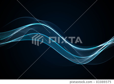 Wave of particles. Blue vector dots background with a dynamic wave. Big data. Wave of particles. Blue vector dots background with a dynamic wave. Big data. 81089375