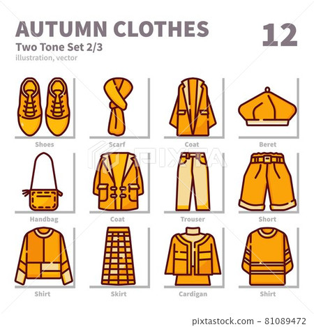 Autumn clothes icons set, Two Tone, vector and illustration set 2 81089472