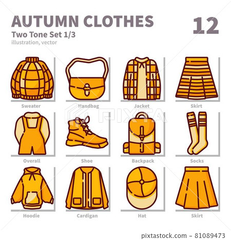 Autumn clothes icons set, Two Tone, vector and illustration set 1 81089473