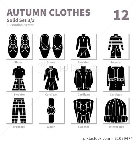 Autumn clothes icons set, Solid, vector and illustration set 3 Autumn clothes icons set, Solid, vector and illustration set 3 81089474