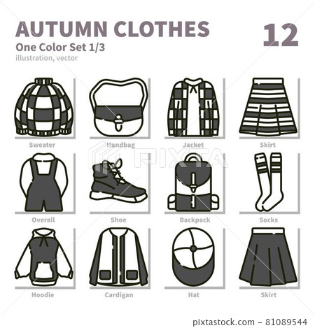 Autumn clothes icons set, One Color, vector and illustration set 1 81089544