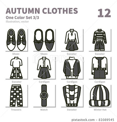 Autumn clothes icons set, One Color, vector and illustration set 3 81089545