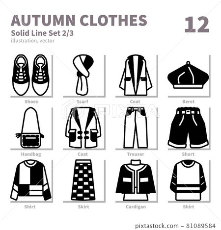 Autumn clothes icons set, Solid line, vector and illustration set 2 81089584