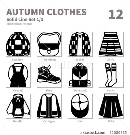 Autumn clothes icons set, Solid line, vector and illustration set 1 81089585