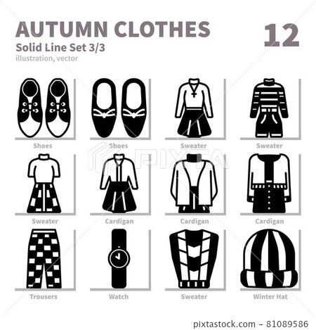 Autumn clothes icons set, Solid line, vector and illustration set 3 81089586