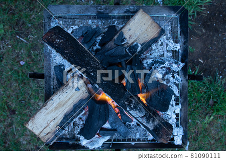 A bonfire that is about to disappear at the campsite A bonfire that is about to disappear at the campsite 81090111