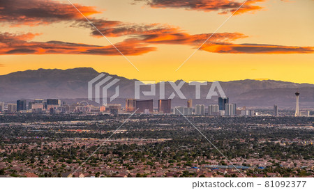 Panorama cityscape view of Las Vegas at sunset in Nevada, USA 81092377