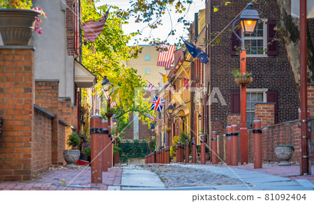 The historic Old City in Philadelphia, Pennsylvania. Elfreth's Alley 81092404