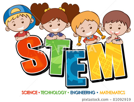 STEM education logo banner with kids cartoon character 81092919