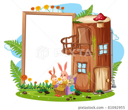 Blank banner in the garden with rabbit family isolated Blank banner in the garden with rabbit family isolated 81092955