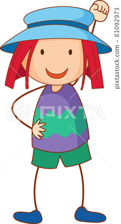 A girl wearing hat cartoon character in hand drawn doodle style 81092973