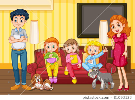Happy family in the living room scene Happy family in the living room scene 81093123