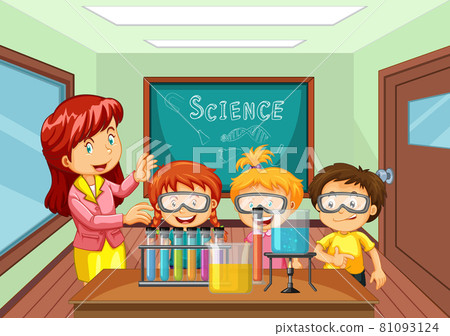 Teacher explaining science experiment to students in the classroom Teacher explaining science experiment to students in the classroom 81093124