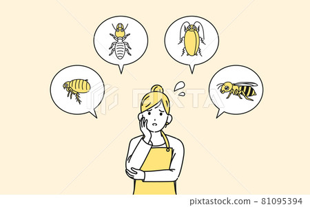 受害蟲困擾的家庭主婦，麻煩的女人，插圖素材 81095394
