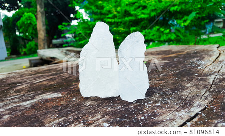 Alum on wood plank. Concept for body and foot deodourant  81096814