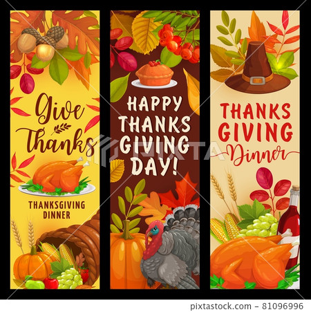 Happy Thanksgiving vector banners with harvest Happy Thanksgiving vector banners with harvest 81096996