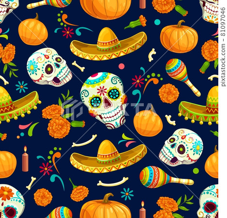 Dia de Los Muertos Mexican vector seamless pattern Dia de Los Muertos Mexican vector seamless pattern 81097046