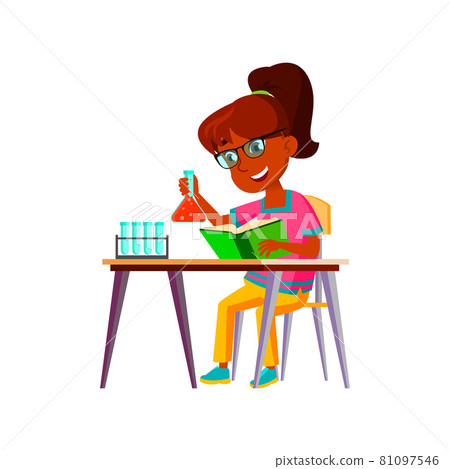 School Girl Scientist Making Experiment Vector 81097546