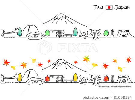 Simple line drawing set of the cityscape of the tourist spot in Izu in autumn Simple line drawing set of the cityscape of the tourist spot in Izu in autumn 81098154