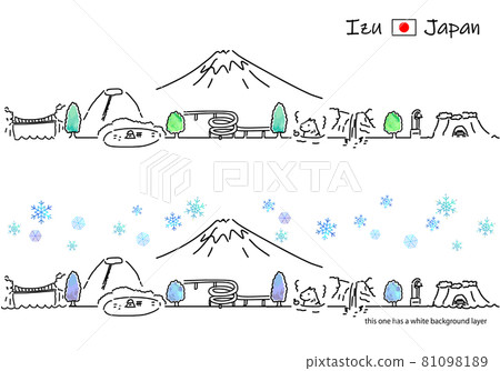 Simple line drawing set of cityscape of sightseeing spots in Izu in winter 81098189
