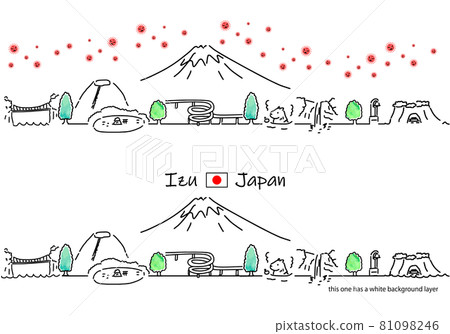 Izu tourist destination cityscape and simple line drawing set of new coronavirus 81098246